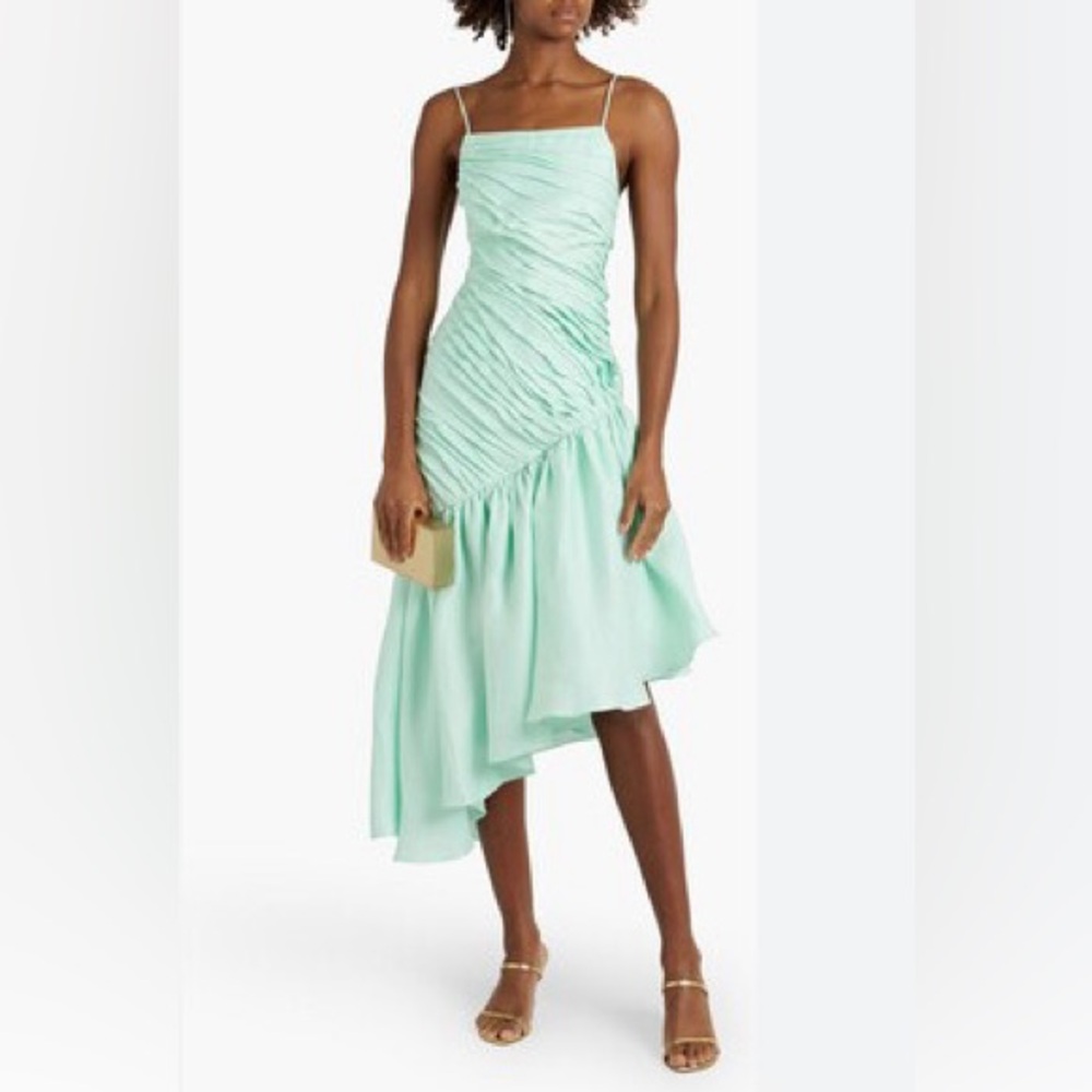 Rasario Asymmetric Pleated linen blend dress FR 38 US 4-6 NEW $2,520